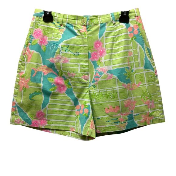 Lilly Pulitzer Pants - Lilly Pulitzer Womens Vintage Green & Pink Floral Print Everglades Shorts Size 6